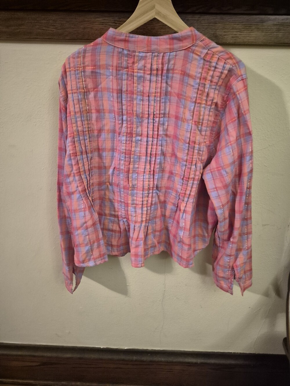 Natural Life Womens Pink Plaid Button to Mid Front Top Large - Picture 2 of 5